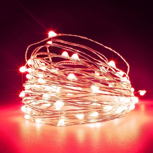 [600-07319] MINI LED LÍNEA 100, ADAPTADOR DE 4,5 V, FIJO, CABLE DE COBRE PLATEADO, LED ROJO, POR 10 cm, CABLE DE CONDUCCIÓN 5 m, IP44