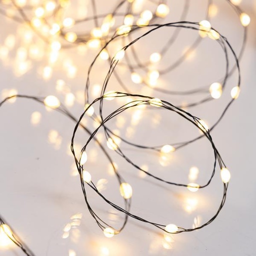 [600-07521] LÍNEA, 320 LED MINI GRANDES LECHONOS, ADAPTADOR DE 12 V, FIJO, CABLE DE COBRE VERDE, LED BLANCO CÁLIDO, POR 5 cm, CABLE DE CONDUCCIÓN 3 m, IP44