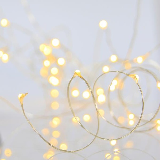 [600-07641]  LÍNEA, 20 MINI LED, CAJA DE PILAS 2XAA, TEMPORIZADOR, CABLE DE COBRE PLATEADO, LED BLANCO CÁLIDO, POR 10 cm, CABLE DE CONDUCCIÓN DE 10 cm, IP20, CAJA DE EXPOSICIÓN (24 UDS.)