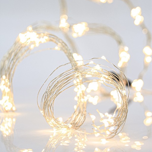 [600-08431] PULPO, 400 MINI LED, ADAPTADOR DE 4,5 V, CABLE DE COBRE PLATEADO, LED BLANCO CÁLIDO, POR 10 cm, (16 LÍNEAS X 25 LED), CABLE DE 5 m, IP44