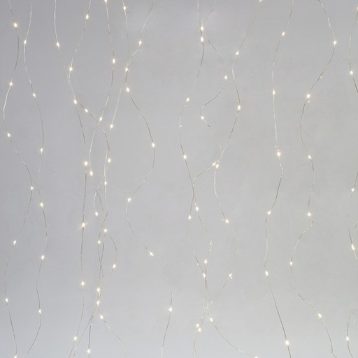 [600-08491] CORTINA, 400 MINI LED, ADAPTADOR, CABLE DE COBRE PLATEADO, LED BLANCO CÁLIDO, (Alto 200 x Ancho 190 cm, 16 LÍNEAS x 25 LED), CABLE DE CONDUCCIÓN 5 m, IP44