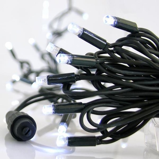[600-09020] LÍNEA, 100 LED 5 mm CON COPAS, 230 V, 3 CONECTORES HASTA 20 SET, CABLE DE GOMA VERDE, LED BLANCO, POR 10 cm, CABLE CONDUCTOR 1,5 m, IP67