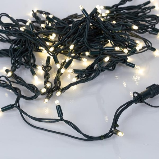 [600-09023] LÍNEA, 100 LED 5 mm CON COPAS, 230 V, 3 CONECTORES HASTA 20 JUEGOS, CABLE DE GOMA VERDE, LED DE LUZ DIURNA POR 10 cm, CABLE CONDUCTOR 1,5 m, IP67
