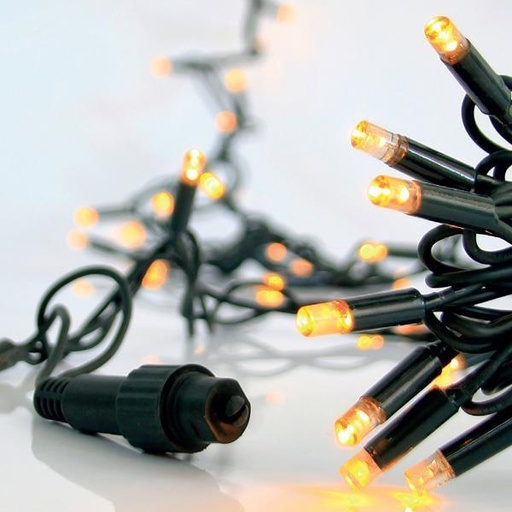 [600-09261] LÍNEA, 100 LED 5 mm CON COPAS, 230 V, 2 CONECTORES HASTA 9 JUEGOS, CABLE DE GOMA VERDE, LED BLANCO CÁLIDO, POR 10 cm, (SIN ENCHUFE, SIN CABLE), IP65