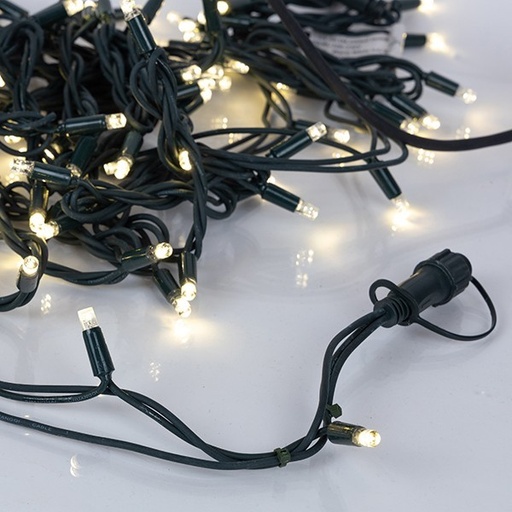 [600-09263] LÍNEA, 100 LED 5 mm CON COPAS, 230 V, 2 CONECTORES HASTA 9 JUEGOS, CABLE DE GOMA VERDE, LED LUZ DIURNA, POR 10 cm, (SIN ENCHUFE, SIN CABLE), IP65