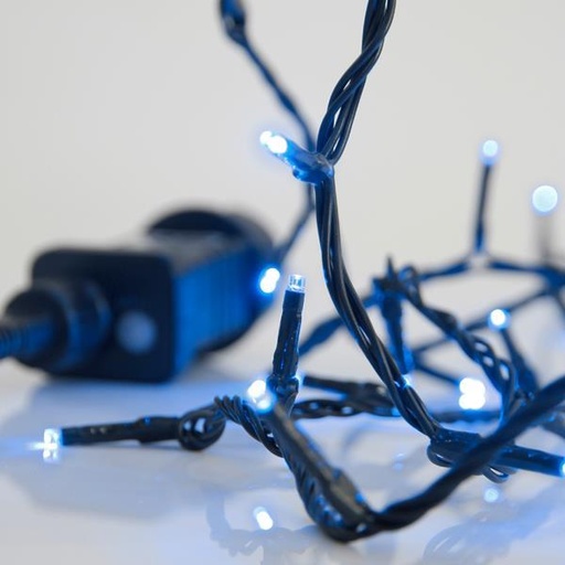 [600-13296] LÍNEA, 240 LED 3 mm, ADAPTADOR 31 V, 8 M/F Y MEMORIA, CABLE PVC VERDE, LED AZUL, POR 5 cm, CABLE CONDUCTOR 3 m, IP44
