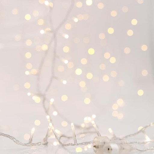 [600-17141] CORTINA, 360 LED 3 mm, ADAPTADOR 31 V, 4 CONECTORES HASTA 3 JUEGOS, CABLE DE PVC TRANSPARENTE, LED BLANCO CÁLIDO (Alto 200 x Ancho 200 cm, 20 LÍNEAS x 18 LED), CABLE DE CONDUCCIÓN 3 m, IP44
