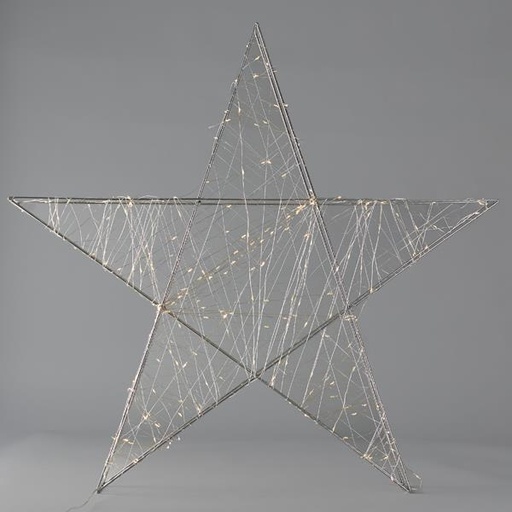 [600-22461] ESTRELLA ILUMINADA DE 78 cm, 240 LED, ADAPTADOR, TEMPORIZADOR, ESTRUCTURA DE METAL PLATEADO, CABLE DE COBRE PLATEADO, LED BLANCO CÁLIDO, CABLE DE 5 m, IP44