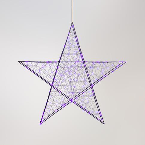 [600-22520] ESTRELLA ILUMINADA 78 cm, 240 LED, ADAPTADOR DE 4,5 V, ESTRUCTURA METÁLICA NEGRA, TEMPORIZADOR, CABLE DE COBRE NEGRO, LED MORADO, CABLE DE 5 m, IP44