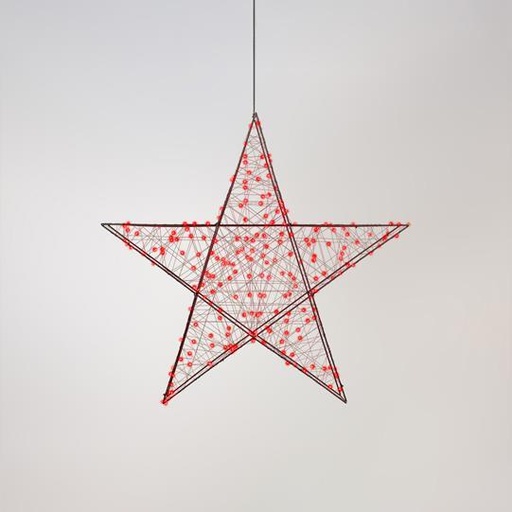 [600-22521] ESTRELLA ILUMINADA 78 cm, 240 LED, ADAPTADOR DE 4,5 V, TEMPORIZADOR, MARCO DE METAL NEGRO, CABLE DE COBRE NEGRO, LED ROJO, CABLE DE CONDUCCIÓN 5 m, IP44