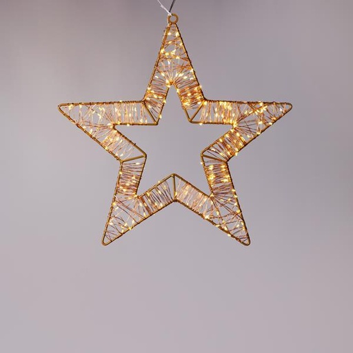 [600-22554] ESTRELLA ILUMINADA DE 35 cm, 200 MINI LED, ADAPTADOR DE 4,5 V, ESTRUCTURA DE METAL BRONCE, CABLE DE COBRE BRONCE, 180 MINI LED BLANCO CÁLIDO Y 20 MINI LED FLASH BLANCO CÁLIDO, CABLE DE 5 m, IP44