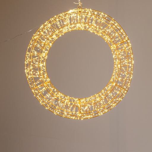 [600-22566] Guirnalda luminosa de 50 cm, 900 mini LED, adaptador de 24 V, temporizador, cable de cobre color bronce, estructura metálica color bronce, LED blanco cálido, cable de 5 m, IP44