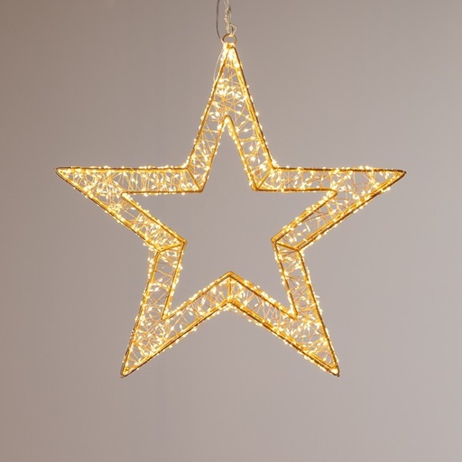 [600-22570] ESTRELLA ILUMINADA DE 38 cm, 720 MINI LED, ADAPTADOR DE 24 V, TEMPORIZADOR, CABLE DE COBRE BRONCE, ESTRUCTURA METÁLICA DE BRONCE, LED BLANCO CÁLIDO, CABLE DE 5 m, IP44
