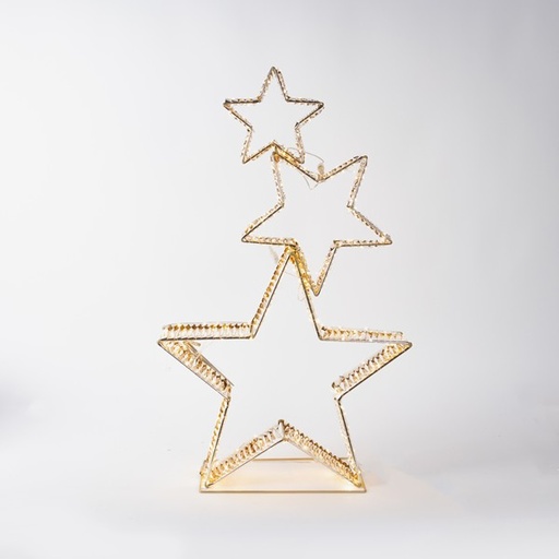 [600-22576] ESTRELLAS DORADAS ILUMINADAS DE 82 cm, 350 MINI LED, ADAPTADOR DE 4,5 V, TEMPORIZADOR, CABLE DE COBRE PLATEADO, ESTRUCTURA DE METAL DORADA, LED BLANCO CÁLIDO, CABLE DE 5 m, IP44