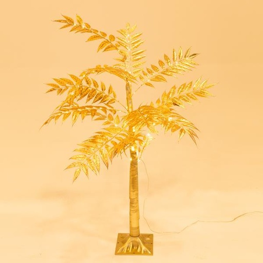 [600-30588] ÁRBOL DORADO DE HOJAS ANCHAS DE 1,2 m, ADAPTADOR DE 4,5 V, 80 MINI LED BLANCO CÁLIDO, CABLE DE 3 m, IP44