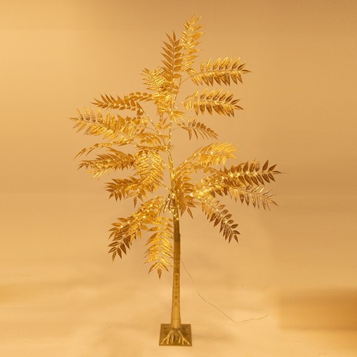 [600-30591] ÁRBOL DORADO DE HOJAS ANCHAS DE 2,1 m, ADAPTADOR DE 4,5 V, MINI LED BLANCO CÁLIDO DE 180 lúmenes, CABLE DE 3 m, IP44