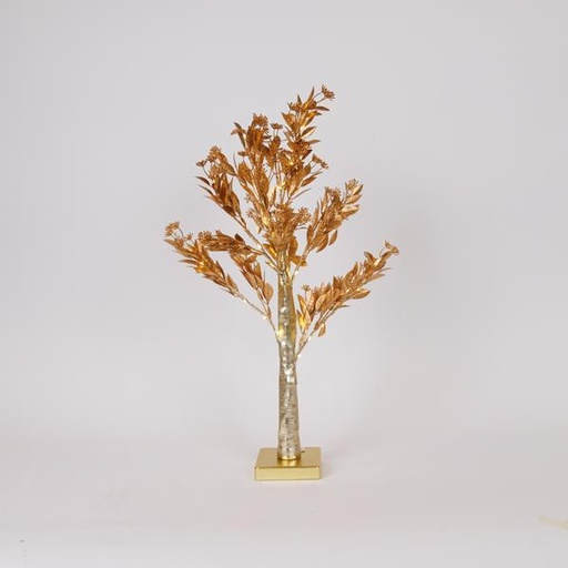 [600-30708] ÁRBOL DORADO CON BROTES 60cm, CAJA DE PILAS 3xAA, TEMPORIZADOR, 40 MINI LED, BLANCO CÁLIDO, IP20