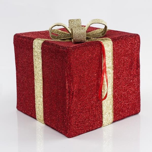 [600-40834] CAJA DE REGALO DE TELA, ROJA CON CINTA DORADA, 40 cm