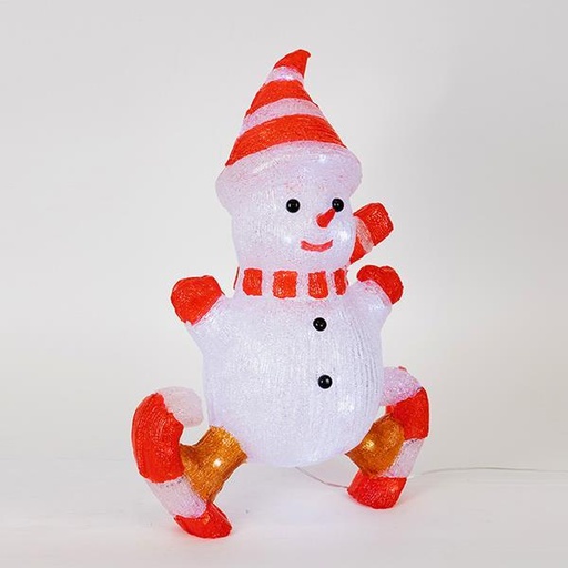 [600-40887] Patín acrílico con forma de muñeco de nieve, adaptador de 3,5 V, 55 LED blancos + 5 LED blancos intermitentes, cable de 5 m, 34 x 19 x 50 cm, IP44