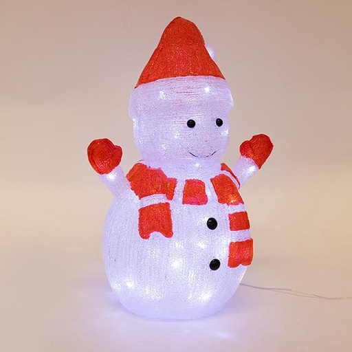 [600-40890] Muñeco de nieve acrílico blanco y rojo, adaptador de 3,5 V, 85 LED blancos + 5 LED blancos intermitentes, cable de 5 m, 34 x 23 x 48 cm, IP44