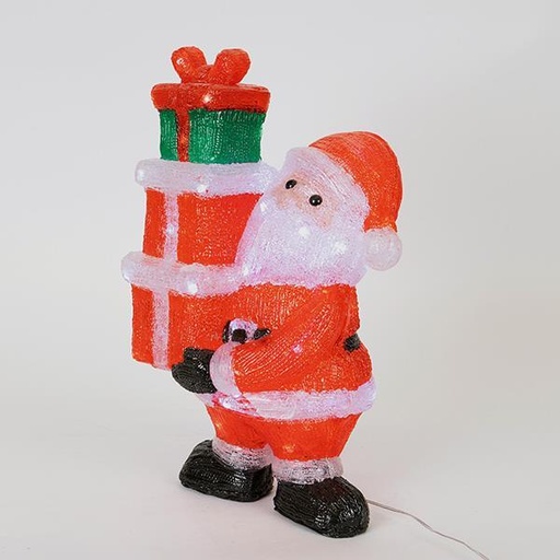 [600-40892] PAPÁ NOEL CON REGALOS EN ACRÍLICO, ADAPTADOR DE 3,5 V, 60 LED BLANCOS, CABLE DE 5 m, 25,5 x 18 x 44 cm, IP44