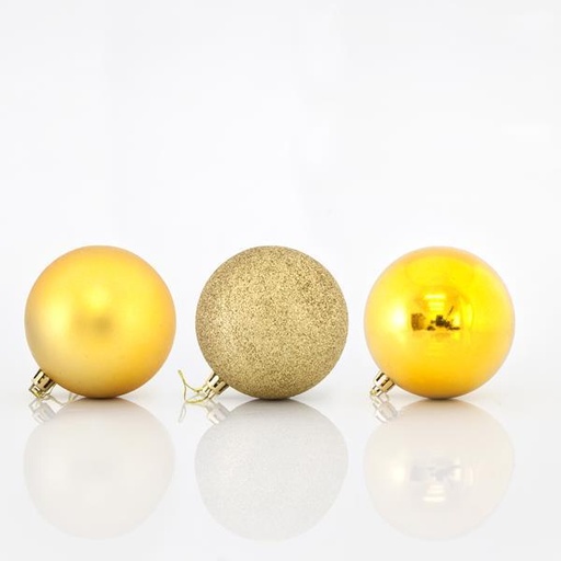 [600-42513] BOLAS DE PLÁSTICO DORADAS, SET DE 6 PIEZAS, 8 cm