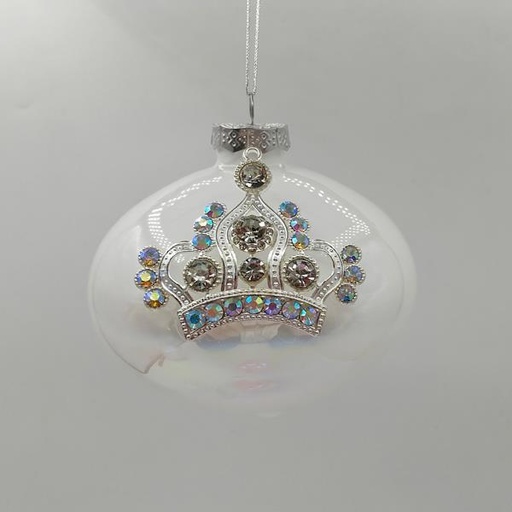 [600-42797] Adorno de cristal, cebolla, blanco con corona, juego de 4 piezas, 10 cm