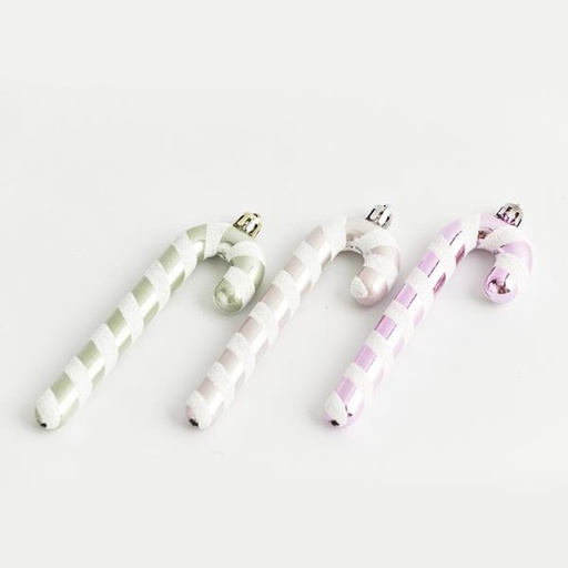 [600-42833] Bastones de caramelo de plástico, color rosa claro, rosa y oliva claro, juego de 3 piezas, 13 cm