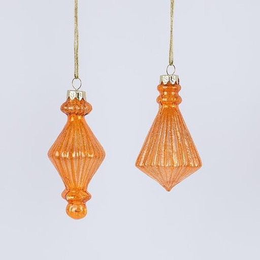 [600-42840] Adorno de cristal, naranja, 2 diseños, juego de 4 piezas, 12 cm