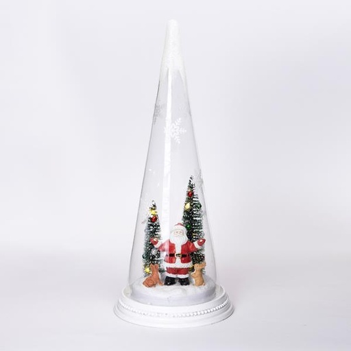 [600-42851] CONO DE VIDRIO ILUMINADO CON PAPÁ NOEL, 12x28cm