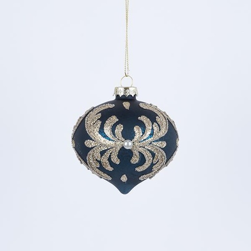 [600-42870] BOLA DE CRISTAL, AZUL, CON DISEÑOS DORADOS, SET DE 4 PIEZAS, 8 cm