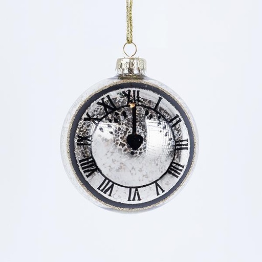 [600-42874] BOLA DE CRISTAL, CHAMPÁN, CON DISEÑO DE RELOJ, SET DE 4 PIEZAS, 10 cm