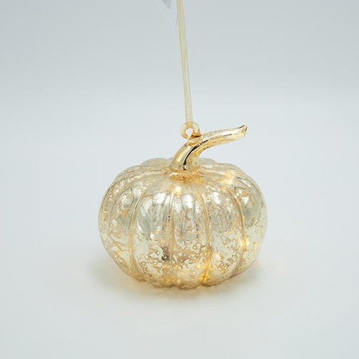 [600-42906] CALABAZA ILUMINADA DE CRISTAL, DORADA, 10,8 cm