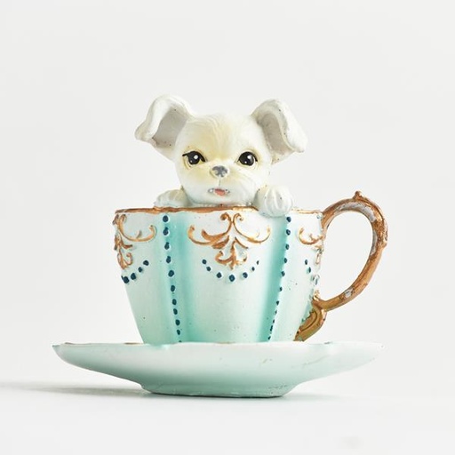 [600-43981] TAZA DECORATIVA CON PERRO, AZUL CLARO, 10x11cm