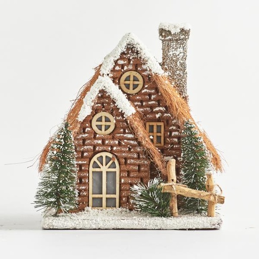[600-43989] CASA ILUMINADA, MARRÓN, FUNCIONA A PILAS, 22,5x18x24,5cm