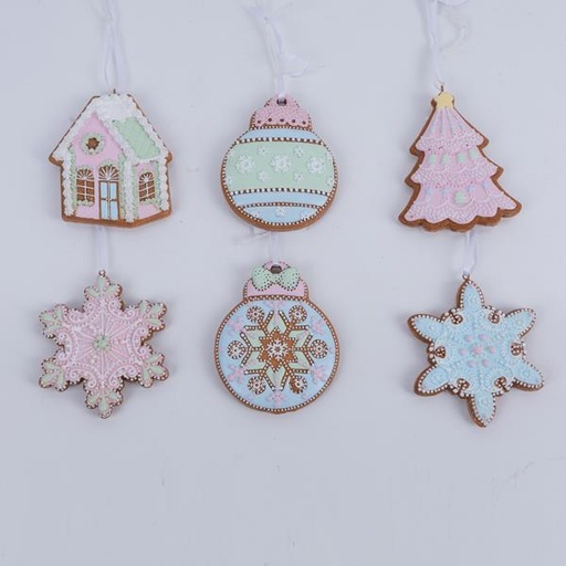 [600-44019] CAJA EXPOSITOR, ÁRBOLES DE NAVIDAD COLGANTES, BOLAS, CASAS, COPOS DE NIEVE, 6 DISEÑOS, 10cm