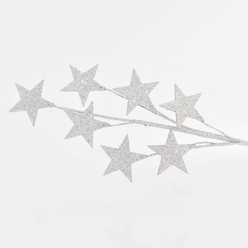 [600-44242] RAMA CON BRILLO PLATEADO Y ESTRELLAS, 46cm
