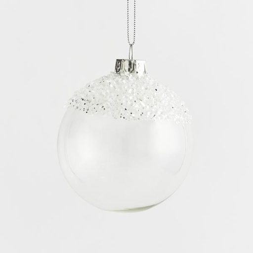 [600-44318] BOLA DE VIDRIO, TRANSPARENTE, CON PERLAS TRANSPARENTES, 2 FORMAS, SET 4 UDS., 8cm