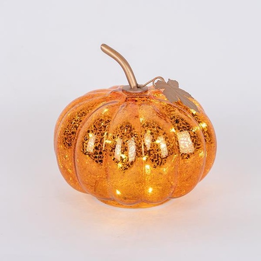 [600-44332] CALABAZA ILUMINADA DE CRISTAL, COBRE, 16 cm