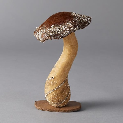 [600-44427]  SETA DE TERCIOPELO, MARRÓN, CON BRILLO, 14x14x22cm