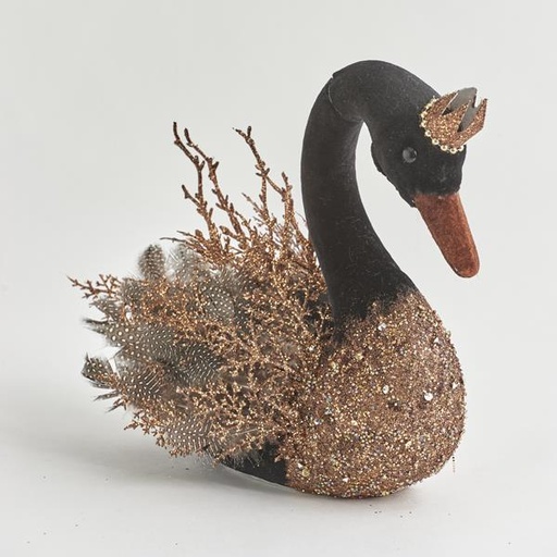 [600-44451] CISNE DE TERCIOPELO, MAΑΥΡΟΣ, CON BRILLO COBRE, 28 cm