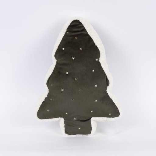 [600-46029] ÁRBOL DE ALMOHADA, TERCIOPELO VERDE OSCURO CON ESTRELLAS DORADAS, 6x31x45cm