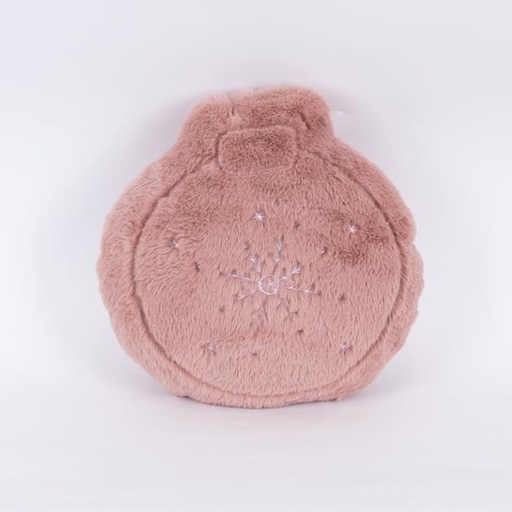 [600-46045] ALMOHADA BOLA DE NAVIDAD, PELO ROSA CON COPO DE NIEVE, 32x34cm
