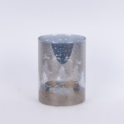 [600-46060] VIDRIO DECORATIVO ILUMINADO, PLATEADO, CON ESCENA INVERNAL, 9x16cm