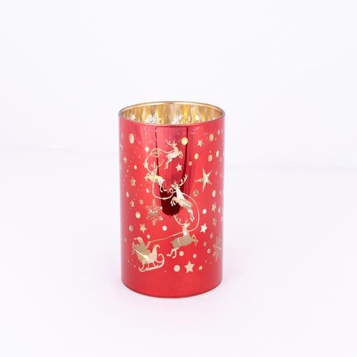 [600-46063] VIDRIO DECORATIVO ILUMINADO, ROJO, CON ESTRELLAS, 9x16cm