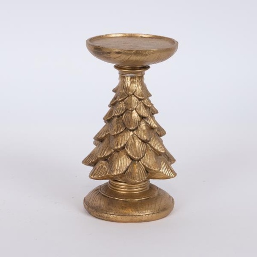 [600-46076] PORTAVELAS DECORATIVO, ÁRBOL DE NAVIDAD, DORADO, 8x12cm