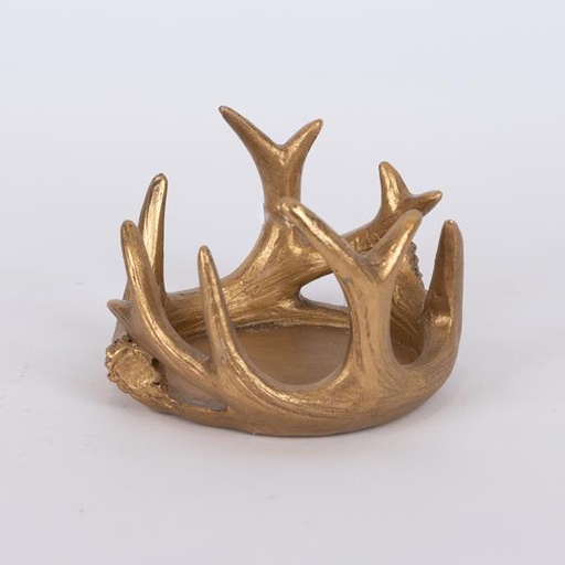 [600-46078] PORTAVELAS DECORATIVO CON CUERNOS DORADOS, 7x10cm