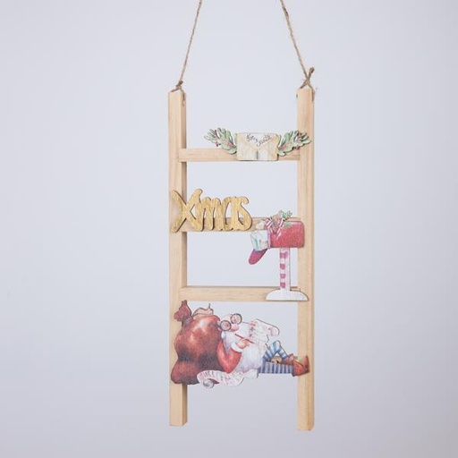 [600-46088] ESCALERA DE MADERA DECORATIVA CON PAPÁ NOEL, 2,2x13x30cm