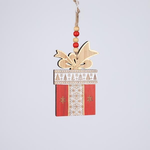 [600-46108] ADORNO DE MADERA DE REGALO, ROJO, 0,8x8x22cm