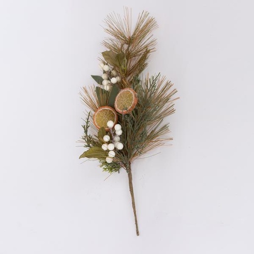 [600-46112] RAMITA CON DECORACIONES NARANJAS Y BLANCAS, 58cm